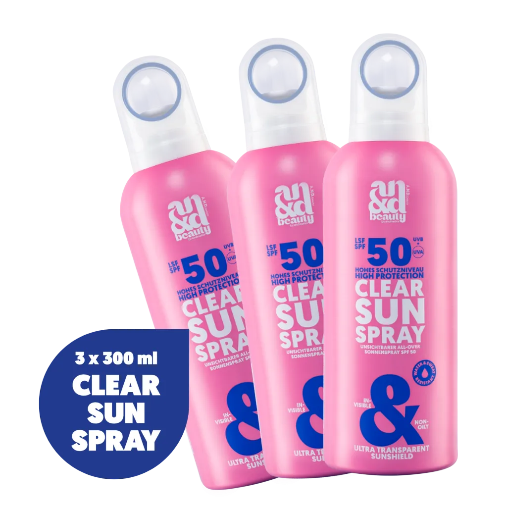 Clear Sun Spray SPF 50 – Transparenter Sonnenschutz XXL SPF Addict Bundle | A.N.D. beauty
