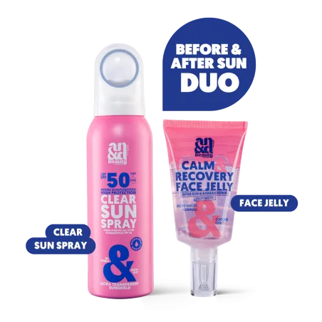 Before & After Sun Duo – Clear Sun Spray SPF 50 & Calm & Recover Face Jelly | A.N.D. beauty