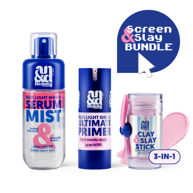 Screen & Slay Bundle – Blue Light Serum Mist, Primer & Clay Stick | A.N.D. beauty