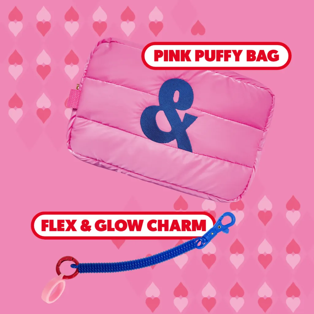 A.N.D. beauty Organizer Pink Puffy Bag & Flex & Glow Charm