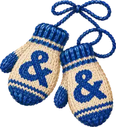 Gestrickte blaue Fäustlinge mit A.N.D.-Logo