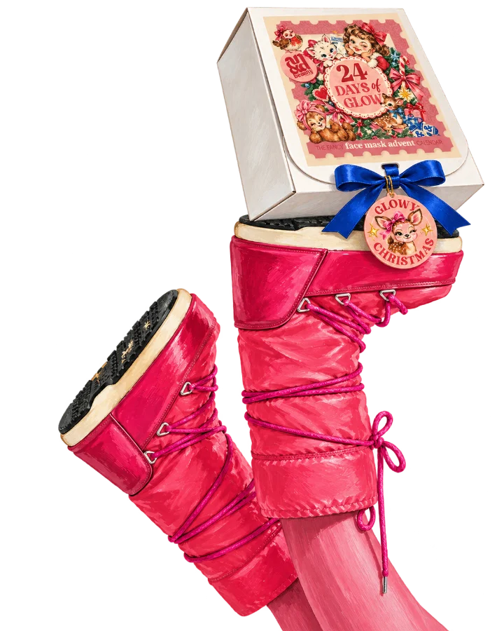 24 Days of Glow Adventskalender auf pinken Moon Boots