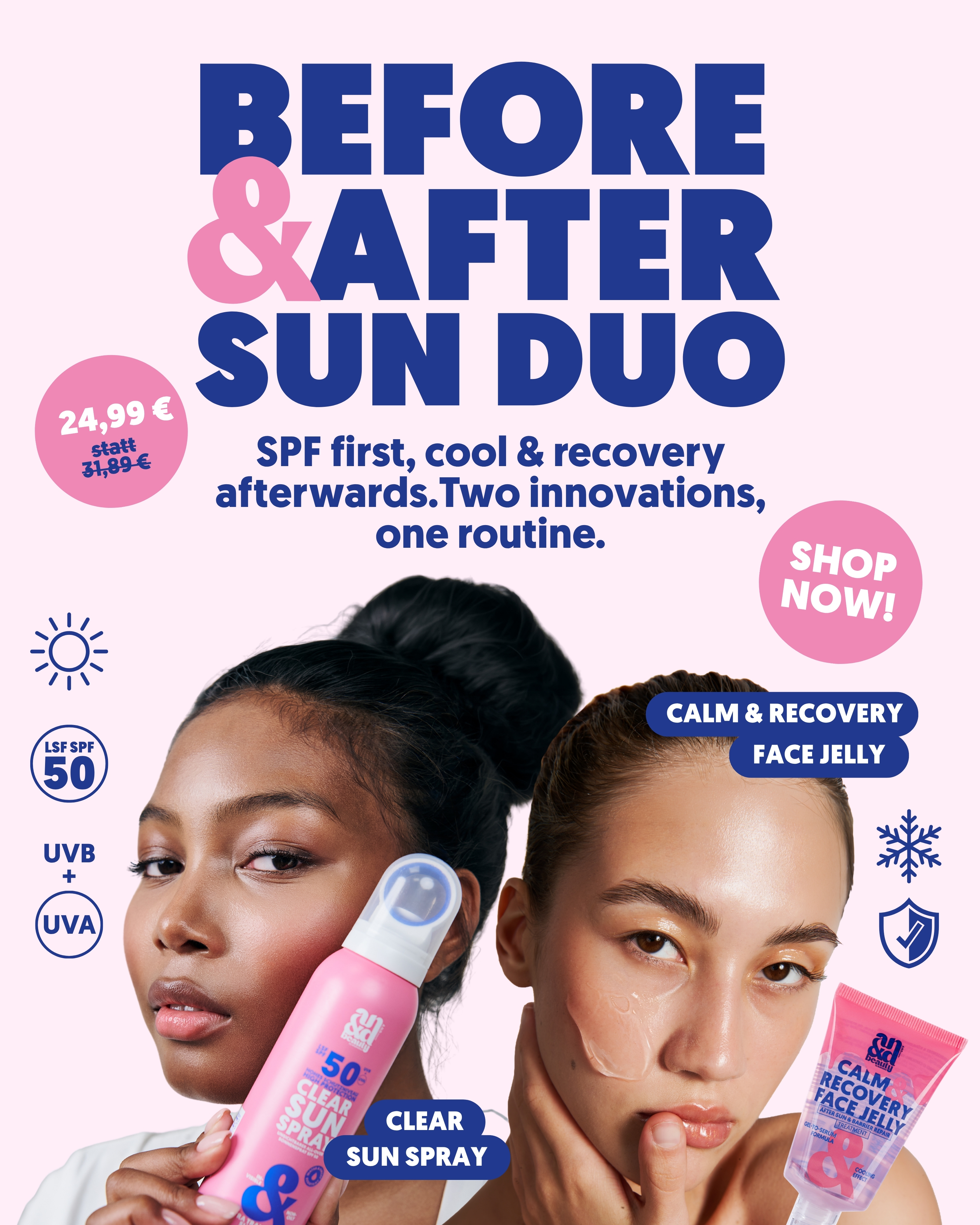 Oster Launch, Sonnenschutzfaktor, gratis blaues Kosmetiktäschchen, and beauty