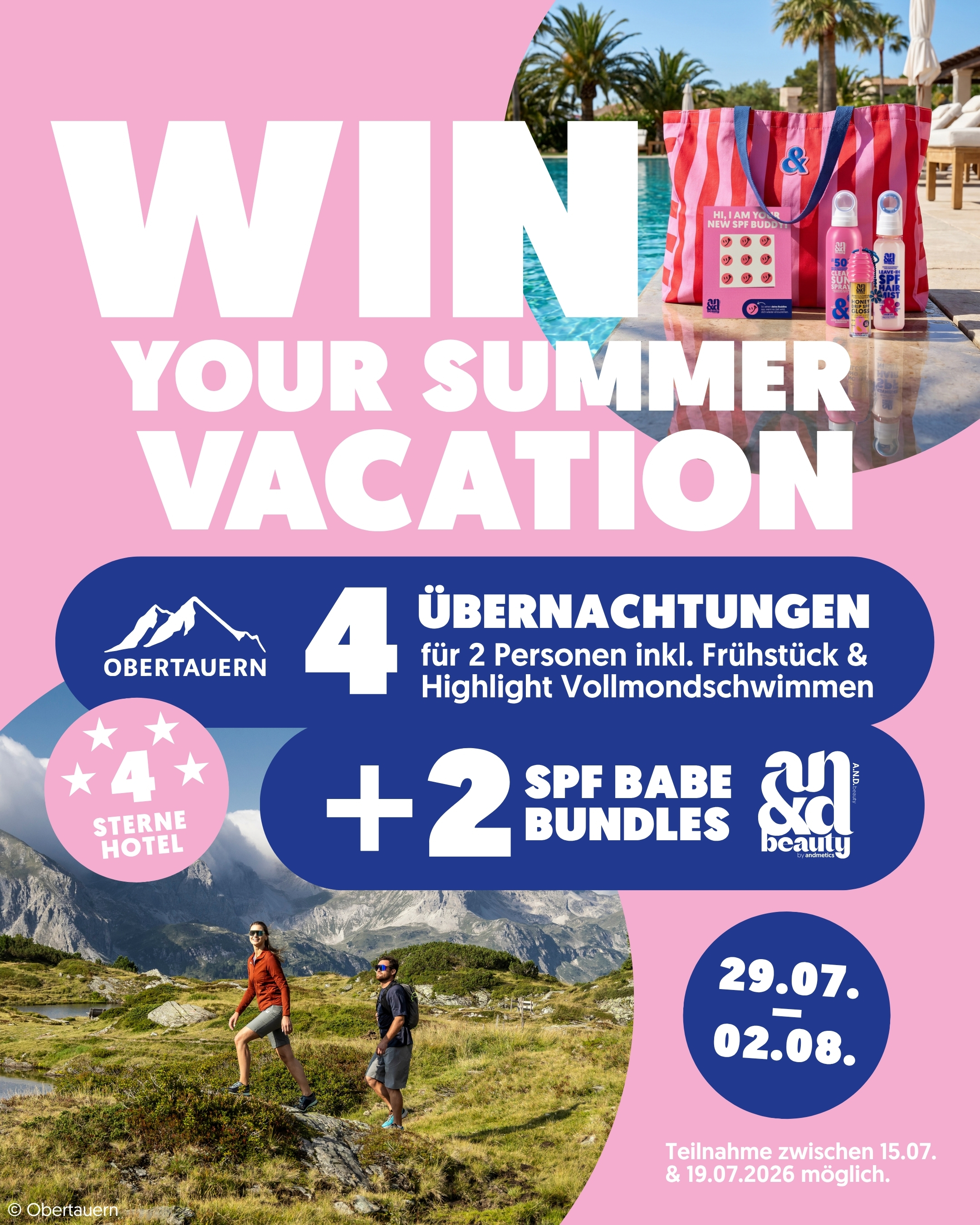 Oster Launch, Sonnenschutzfaktor, gratis blaues Kosmetiktäschchen, and beauty