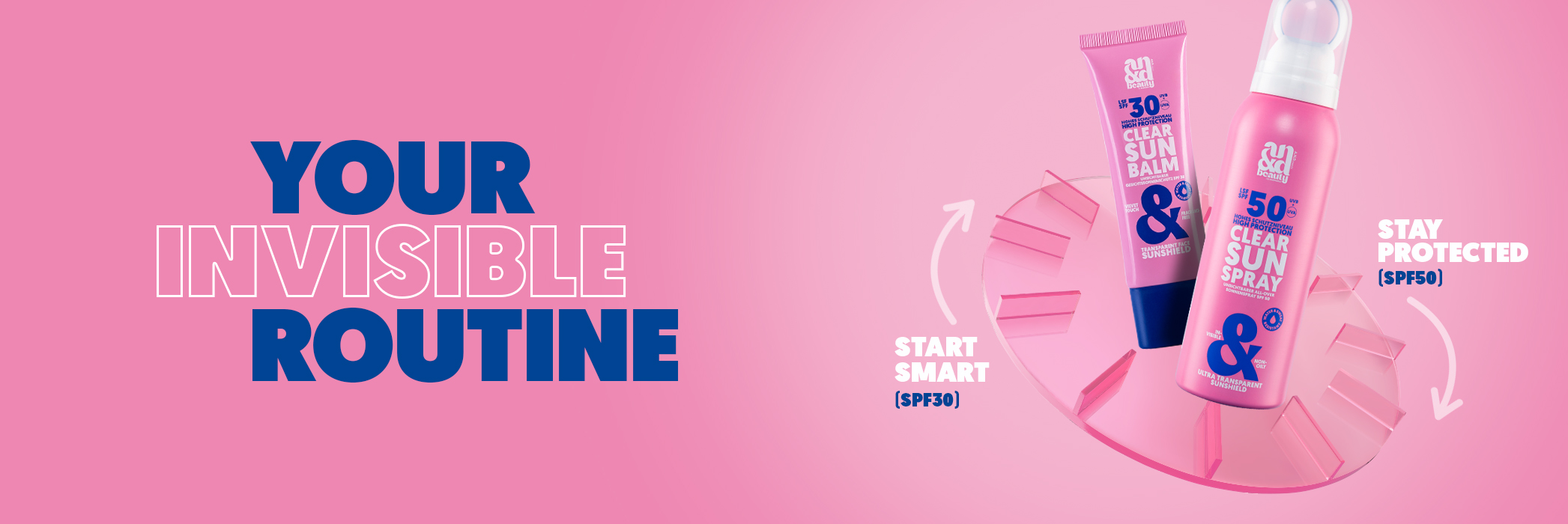 Your invisible SPF routine with SPF 30 and 50 by A.N.D. beauty, clear Sun Balm and Sun Spray