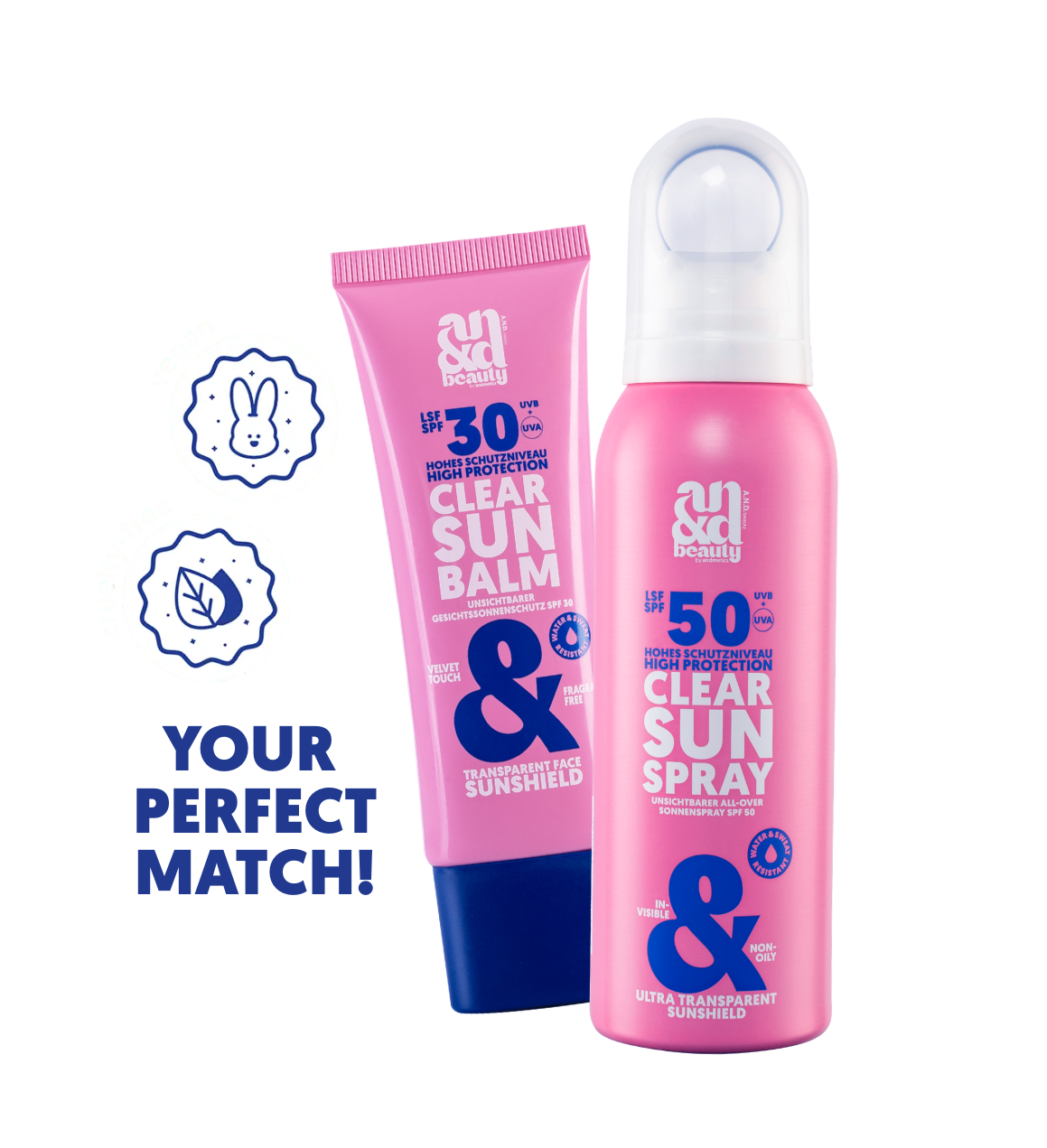 Sonnenspray und Sonnencreme von A.N.D. beauty, transparenter Sonnenschutz